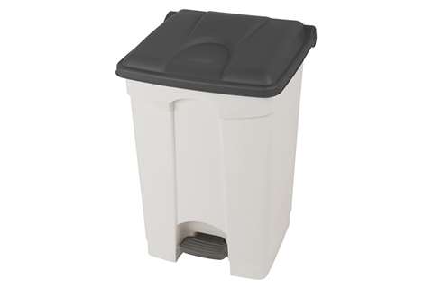 Probbax - Rectangular step-on waste bin 45l - white body + coloured lid 600x390x410mm  Probbax - Rectangular step-on waste bin 45l - white body + coloured lid 600x390x410mm