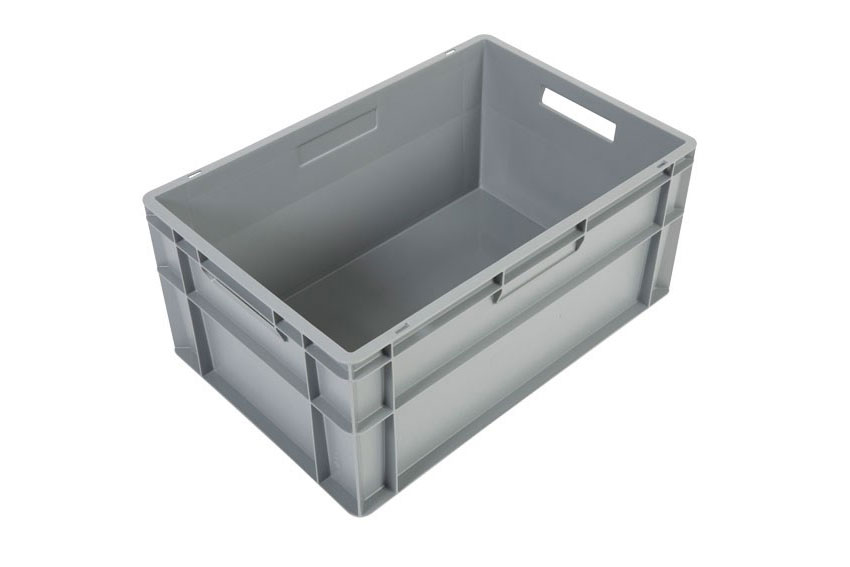EN-Stapelbehälter Budget Grey 52l - 600x400x270mm - geschlossene Wände und Boden - offen Griffe 