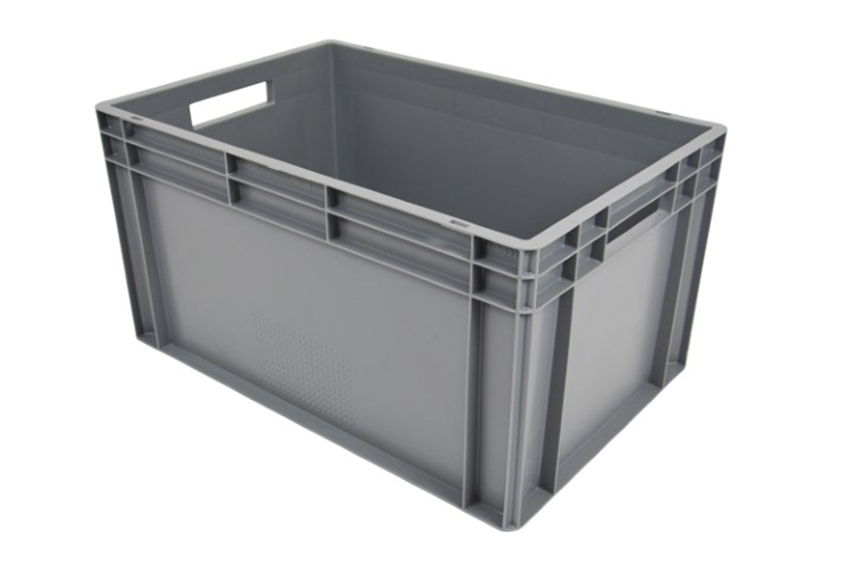 EN-Stapelbehälter Budget Grey 60l - 600x400x320mm - geschlossene Wände und Boden - offen Griffe 