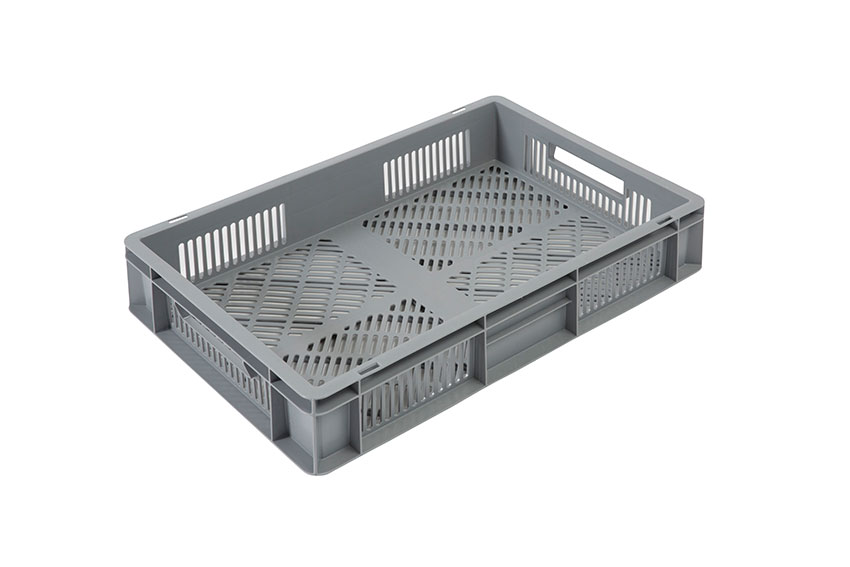 EN Stacking bin Budget Grey 20l - 600x400x120mm - perforated sides and bottom - open handles 