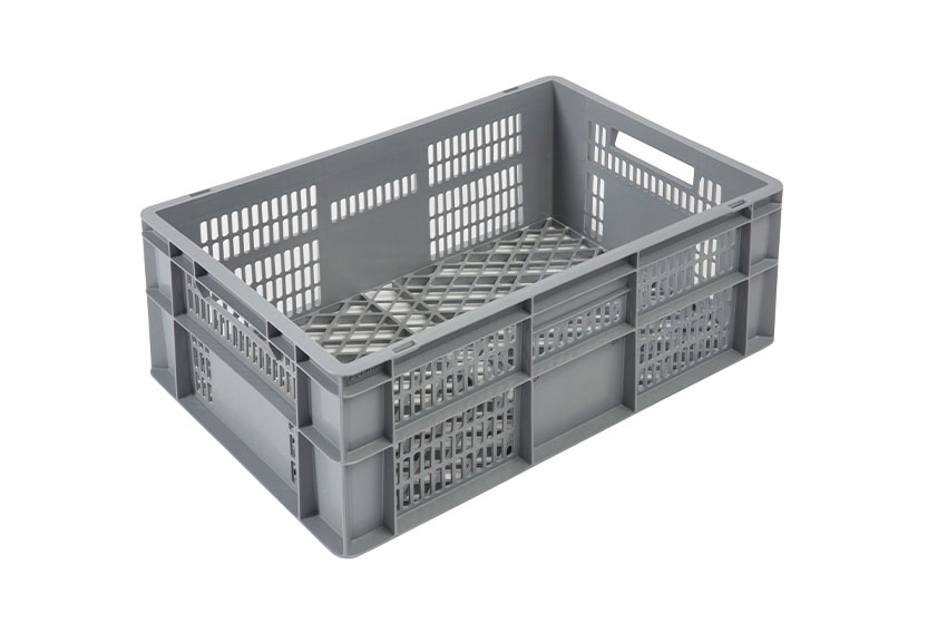 EN Stacking bin Budget Grey 47l - 600x400x240mm - perforated sides and bottom - open handles 
