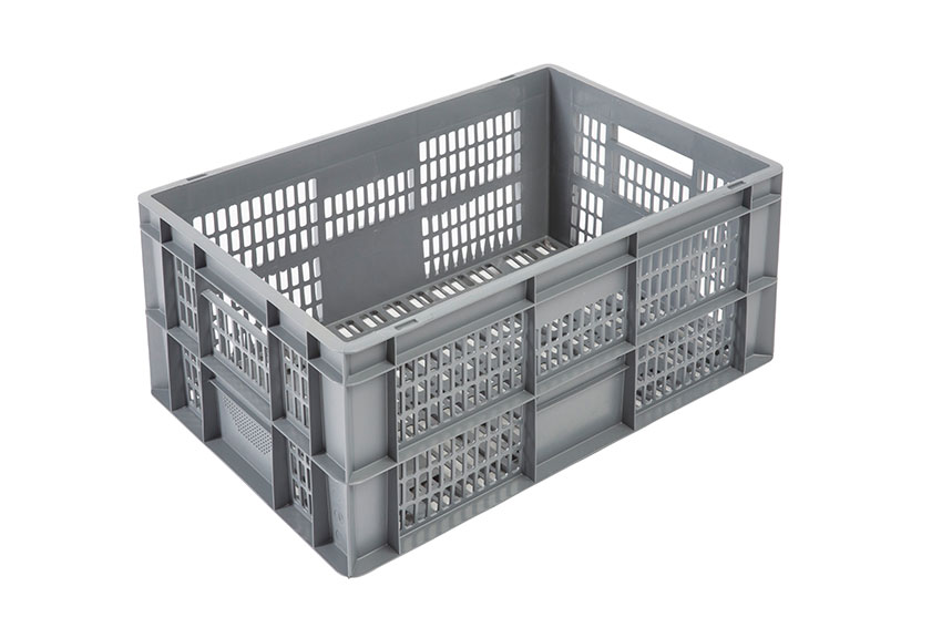 EN Stacking bin Budget Grey 55l - 600x400x290mm - perforated sides and bottom - open handles 