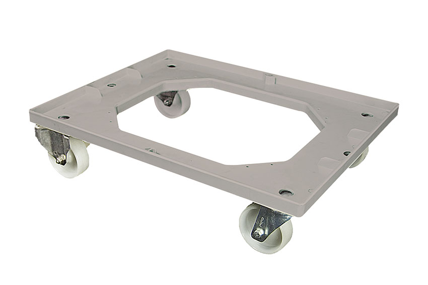 Transport dolly - 4 polyamide swivel wheels - PP frame - galvanised forks - for NBP bread baskets 