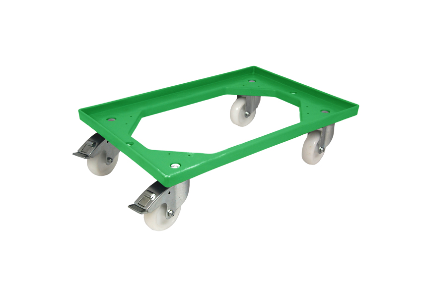 Transport undercarriage Industry - 4 PP swivel castors + 2 brakes - PP frame - galvanized forks 