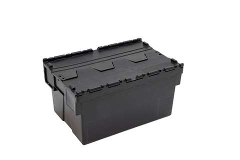 Attached lid container Ergo 52L – 600x400x310mm - black body + coloured lid - Regranulate