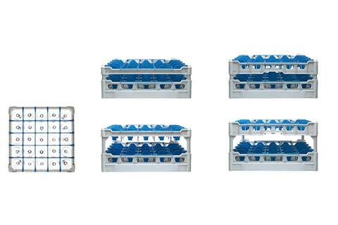 Glasss rack 25 compartments - 500x500x106mm - glass h:73mm - ø90mm
