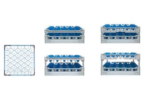 Glasss rack 44 compartments - 500x500x188mm - glass h:155mm - ø67mm