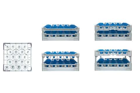 Glasss rack 20 compartments - 500x500x248mm - glass h:215mm - ø99mm