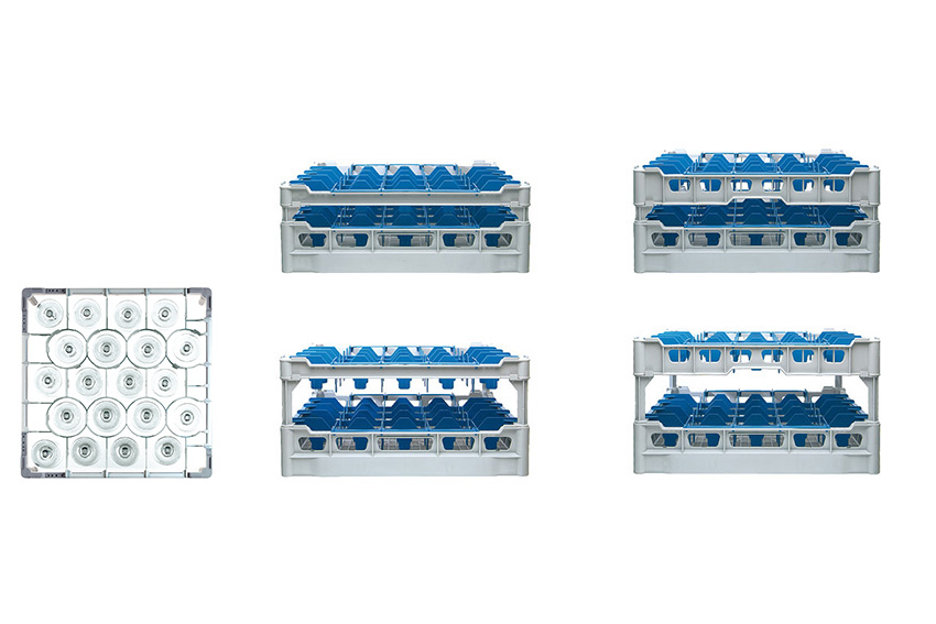 Glasss rack 20 compartments - 500x500x263mm - glass h:230mm - ø99mm 