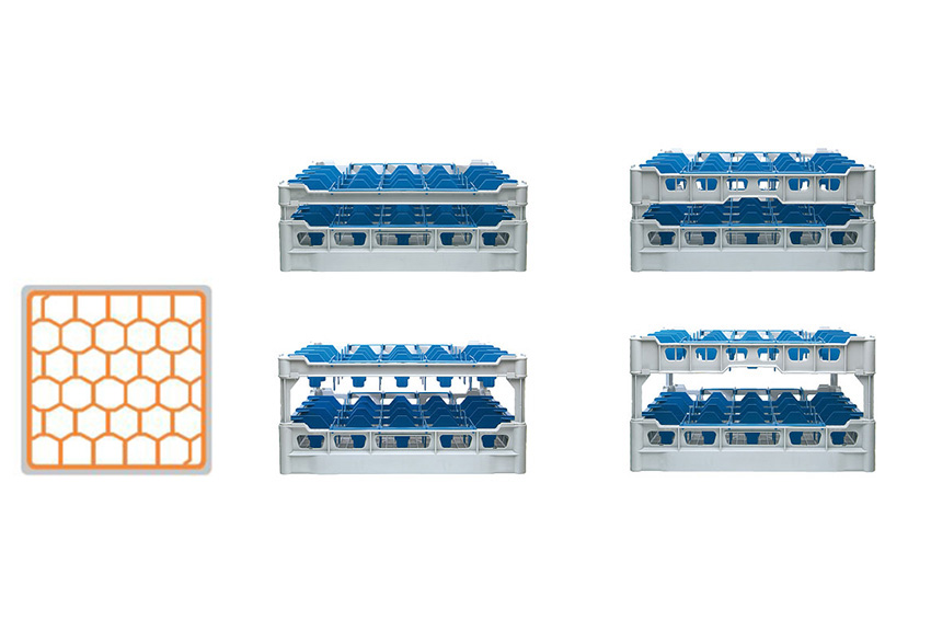 Glasss rack 30 compartments - 500x500x263mm - glass h:230mm - ø81mm 