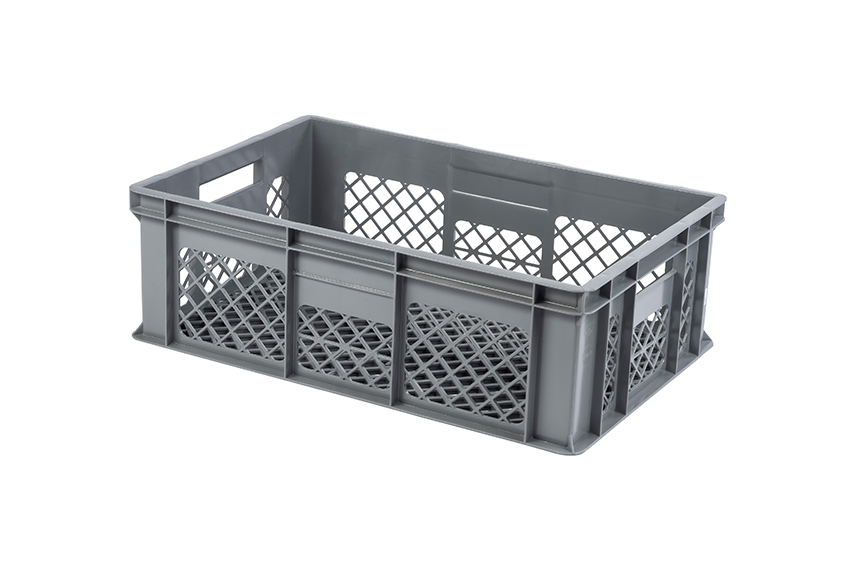 EN Stapelbehälter für Brot 38l - 600x400x200mm - perforierte Wände und Boden - 2 offene Griffe 