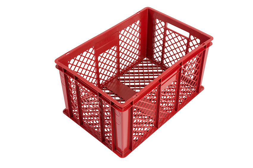 EN stacking bread crate 64l - 600x400x320mm - perforated sides and bottom partly - 2 open handles 