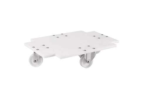 Transport undercarriage for HNC-0001 - 2 PA swivel + 2 fixed castors - RVS forks - PE closed frame