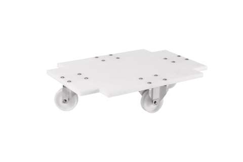 Transport undercarriage for HNC-0002 - 2 PA swivel + 2 fixed castors - RVS forks - PE closed frame