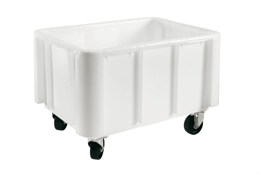 EN Large volume bin 140l - 800x600x550mm - on casters - reinforced ribbed bottom 