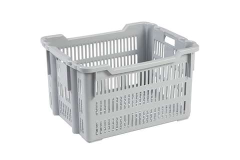 Nest- und Stapelbehälter 75l - 620x500x360/325mm - perforierte Wände und Boden - 2 offene Griffe