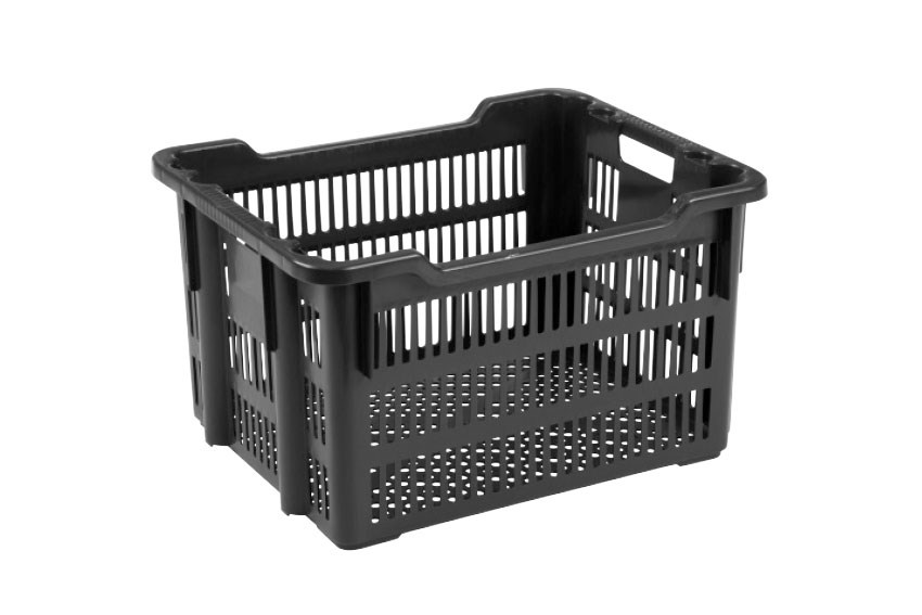 Nestable and stackable crate 75l - 625x500x360/325mm - perforated sides and bottom - Regranulate 