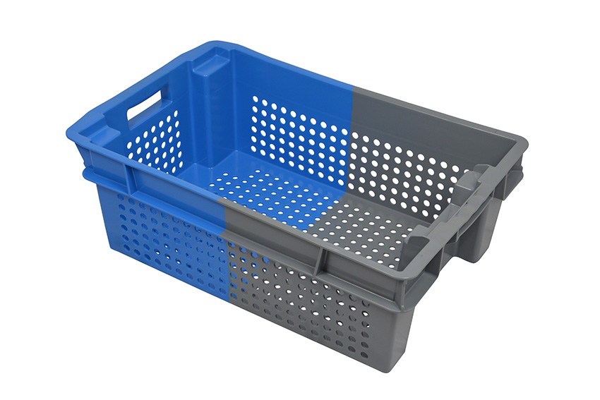EN Nestable and stackable crate 32l - 600x400x200mm - perforated sides and bottom - bicolor 