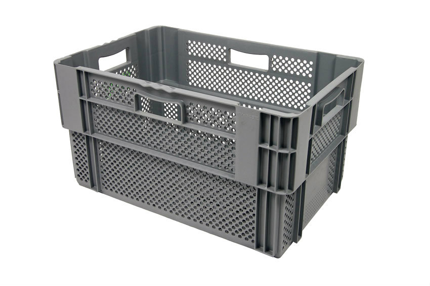 EN Nestable and stackable crate 60l - 600x400x320mm - perforated sides and bottom - monocolor 