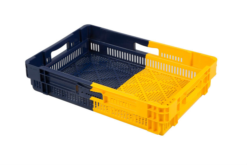 EN Nestable and stackable crate 22l - 600x400x127mm - perforated sides and bottom - bicolor 