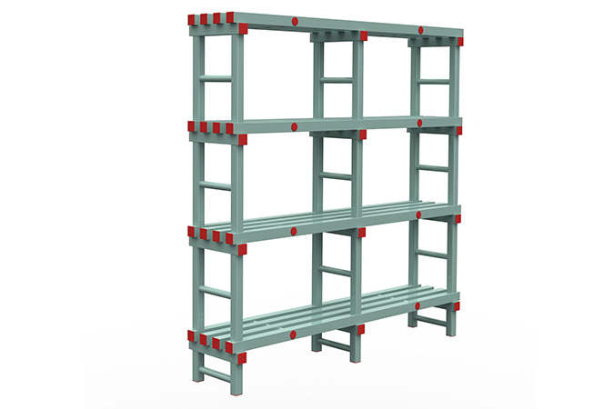 Rack 1500x400x1900mm - 4 levels - spacing 500mm - bottom clearance 200mm - 2 sections 