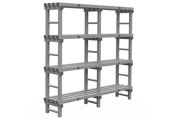 Rack 1500x400x1900mm - 4 levels - spacing 500mm - bottom clearance 200mm - 2 sections 