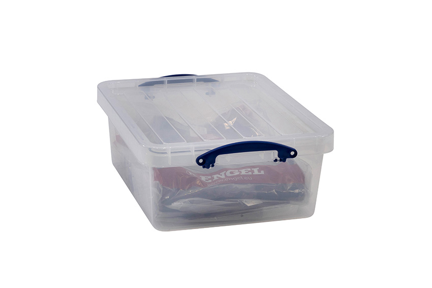 Transparent nestable reinforced box 23,5l stackable on included lid - 495x395x190mm 