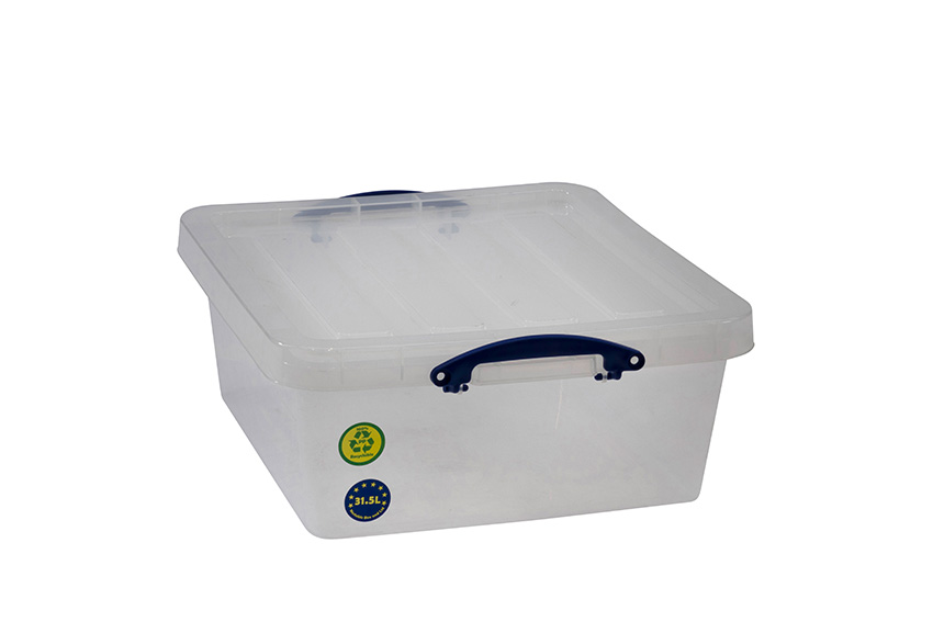 Transparent nestable reinforced box 31,5l stackable on included lid - 515x470x210mm 