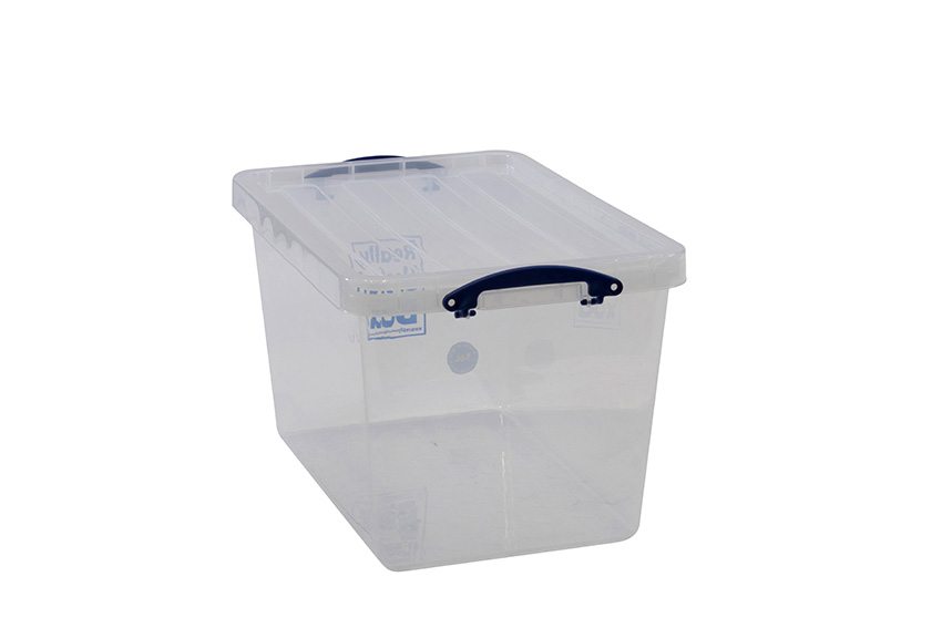 Transparent nestable reinforced box 56l stackable on included lid - 595x395x355mm 