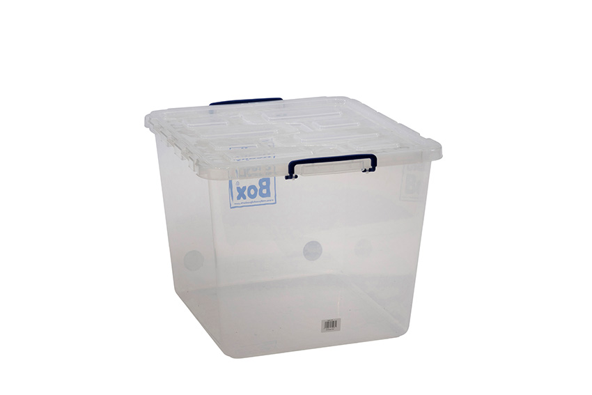 Transparent nestable reinforced box 60l stackable on winged lid - 510x460x385mm 