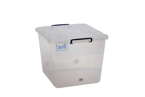 Transparent nestable reinforced box 60l stackable on winged lid - 510x460x385mm