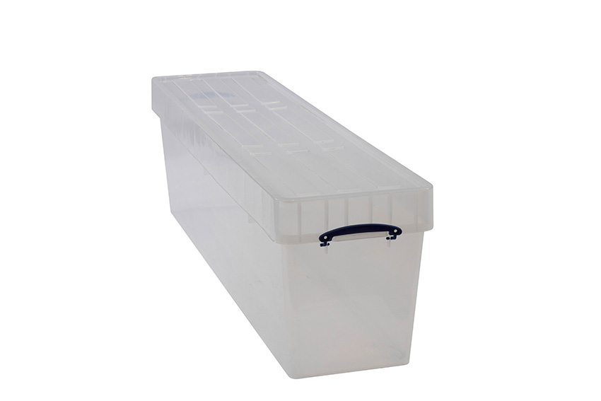 Transparent nestable reinforced box 81l stackable on included lid - 1215x300x360mm 