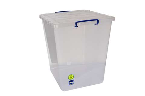 Transparent nestable reinforced box 87l stackable on winged lid - 510x455x548mm