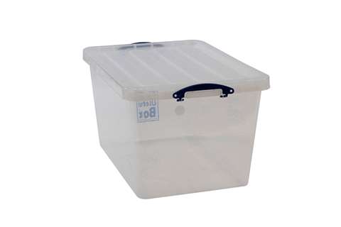 Transparent nestable reinforced box 96l stackable on included lid - 715x495x400mm