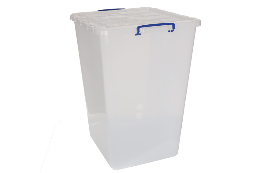 Transparent nestable reinforced box 106l stackable on winged lid - 510x455x680mm 