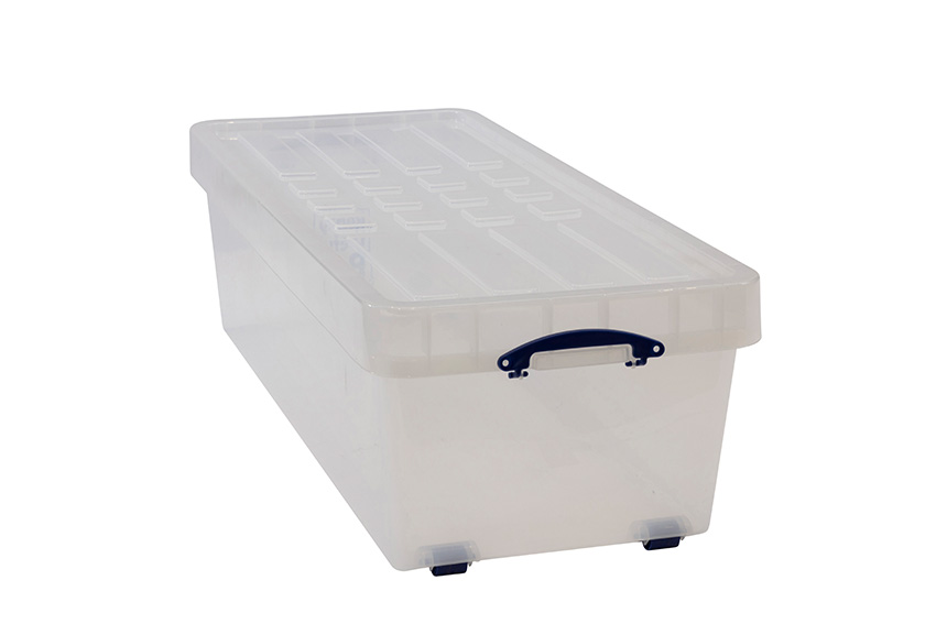 Transparent nestable reinforced box 134l on wheels stackable on lid - 1205x505x360mm 