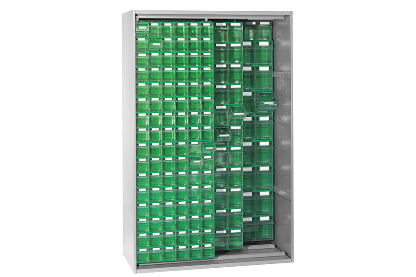 Metal wall cabinet incl. 184 pcs Storage 7000 tilt bins - 1250x600x1950mm 