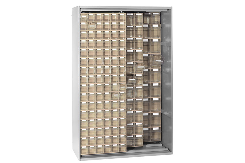 Metal wall cabinet incl. 184 pcs Storage 7000 tilt bins - 1250x600x1950mm 