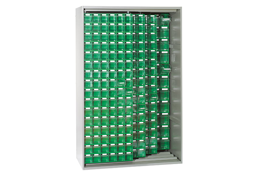 Metal wall cabinet incl. 362 pcs Storage 7000 tilt bins - 1250x600x1950mm 