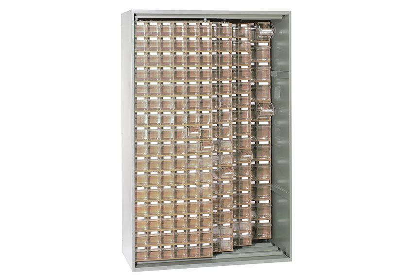 Metal wall cabinet incl. 362 pcs Storage 7000 tilt bins - 1250x600x1950mm 