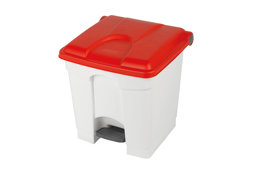 Rectangular step-on waste bin 30l - white body + coloured lid 430x390x410mm 
