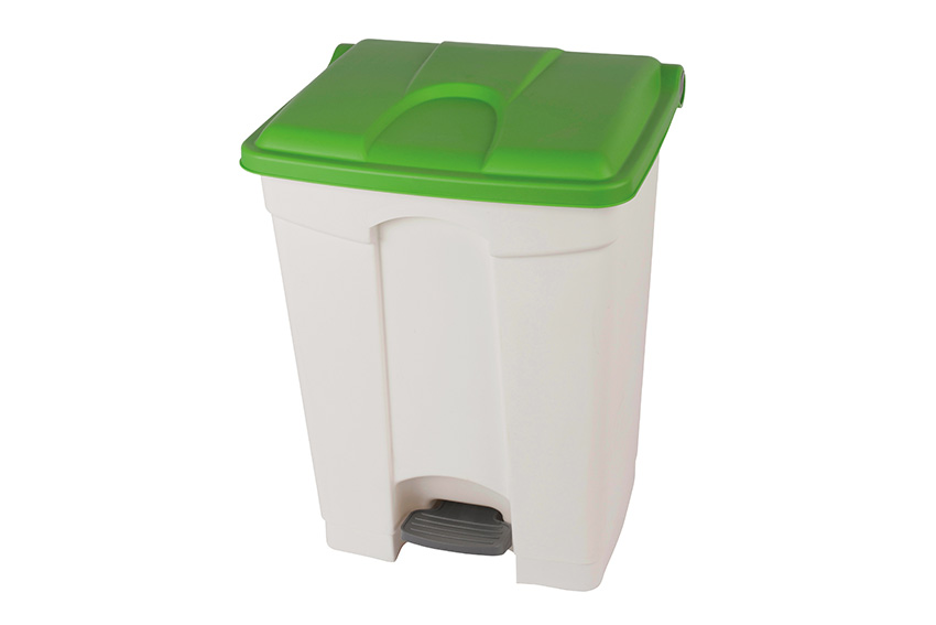Rectangular step-on waste bin 70l - white body+coloured lid - 670x410x490mm 