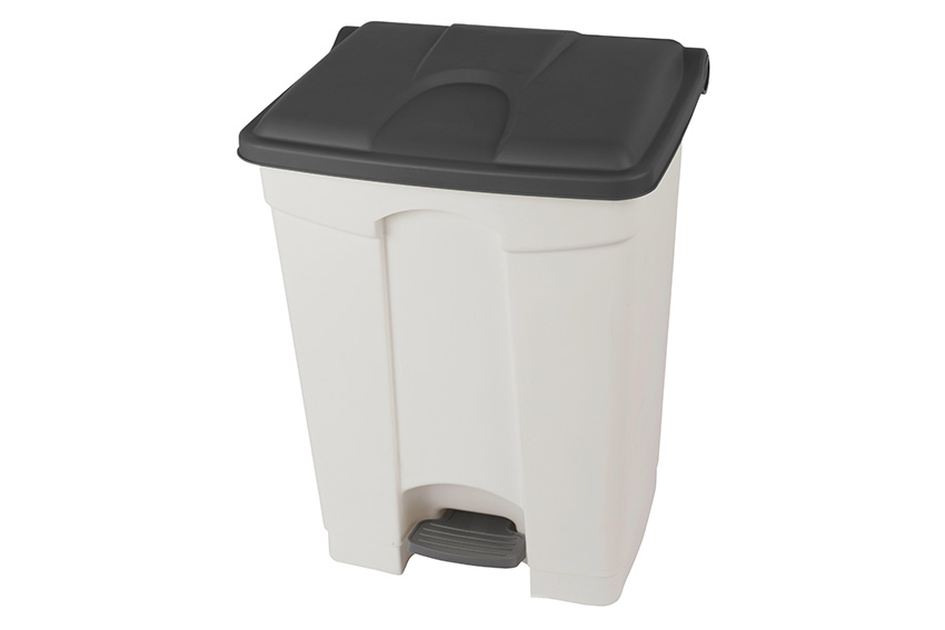 Rectangular step-on waste bin 70l - white body+coloured lid - 670x410x490mm 