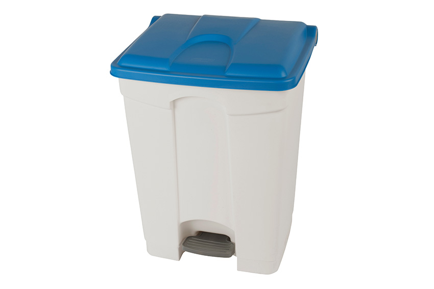 Rectangular step-on waste bin 70l - white body+coloured lid - 670x410x490mm 