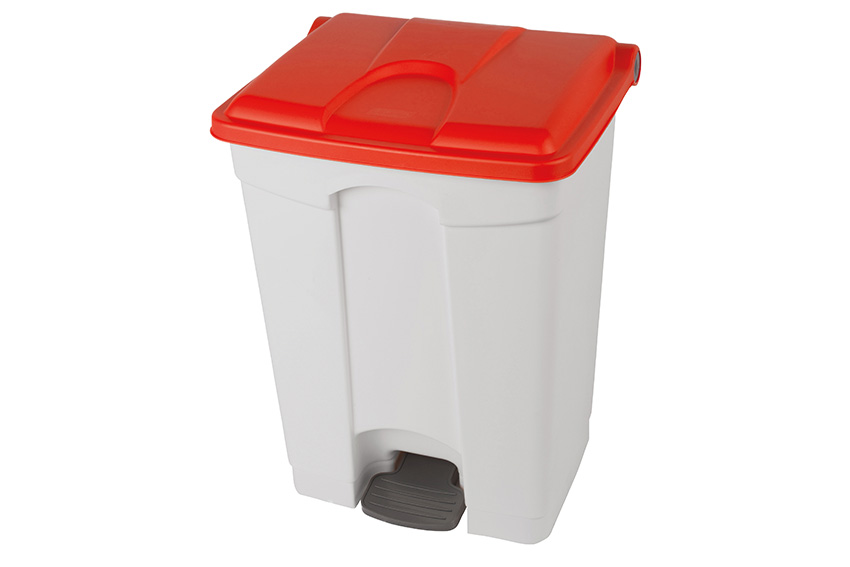 Rectangular step-on waste bin 70l - white body+coloured lid - 670x410x490mm 