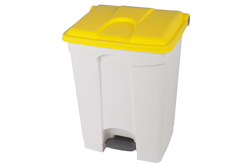 Rectangular step-on waste bin 70l - white body+coloured lid - 670x410x490mm 