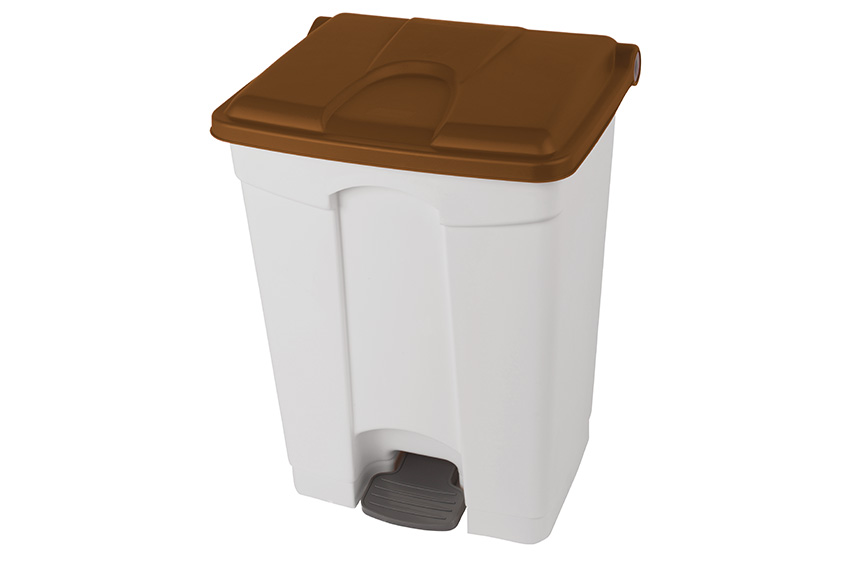 Rectangular step-on waste bin 70l - white body+coloured lid - 670x410x490mm 