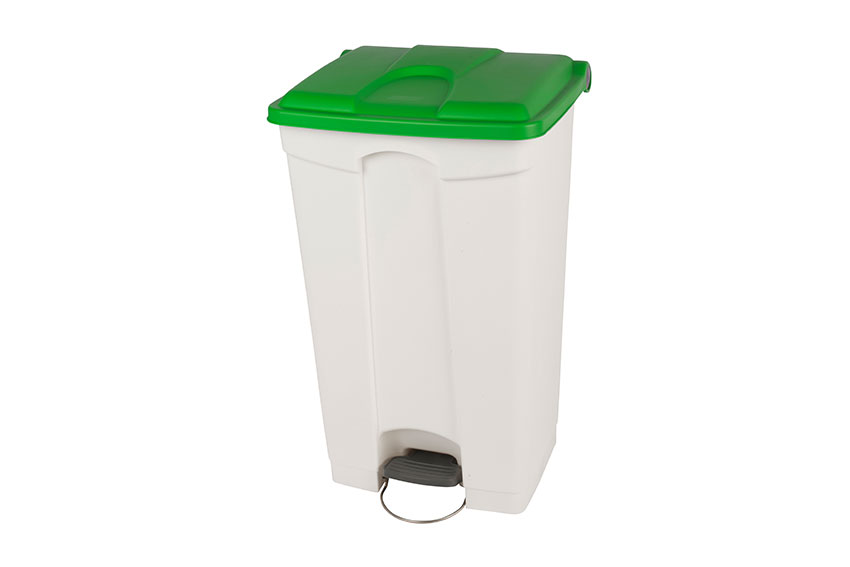 Rectangular step-on waste bin 90l - white body + coloured lid 500x412x820mm 
