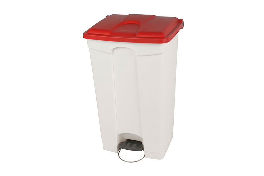 Rectangular step-on waste bin 90l - white body + coloured lid 500x412x820mm 