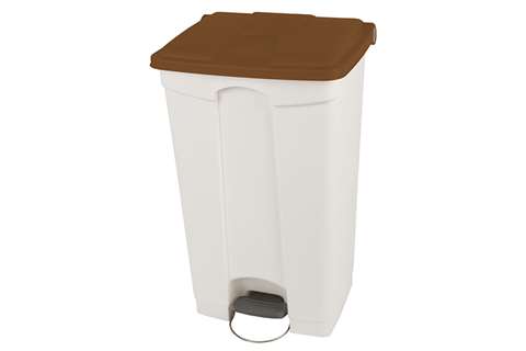 Rectangular step-on waste bin 90l - white body + coloured lid 500x412x820mm